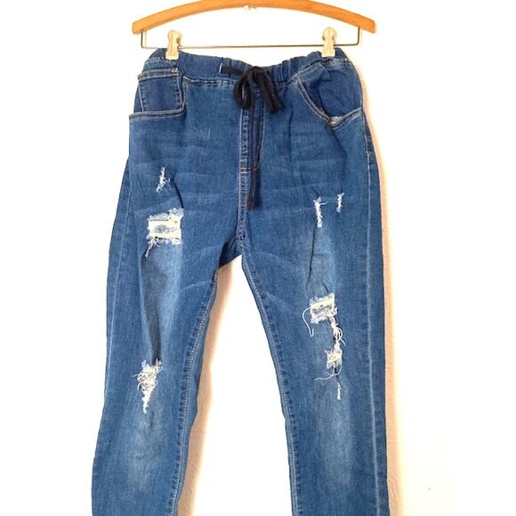 Drawstring Ripped Denim Jeans - California Vintage - Size 5 M - Picture 3 of 10
